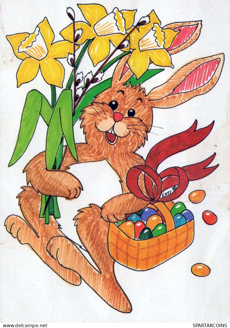 PASQUA CONIGLIO UOVO Vintage Cartolina CPSM #PBO486.IT - Easter