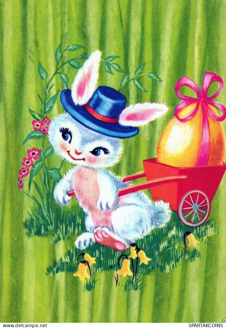 PASQUA CONIGLIO UOVO Vintage Cartolina CPSM #PBO424.IT - Easter