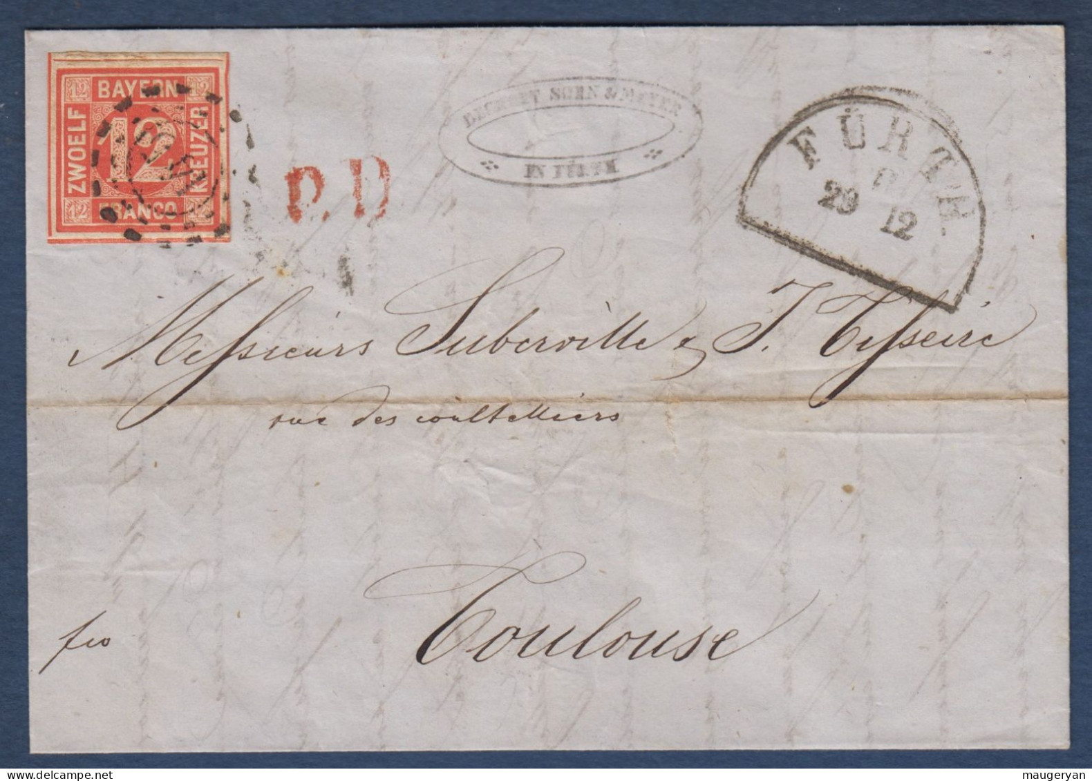 Bavière - Lettre De FURTH Pour La France - Storia Postale