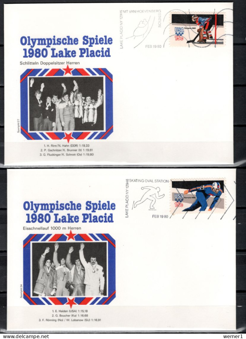 USA 1980 Olympic Games Lake Placid 8 Commemorative Covers Winners - Invierno 1980: Lake Placid