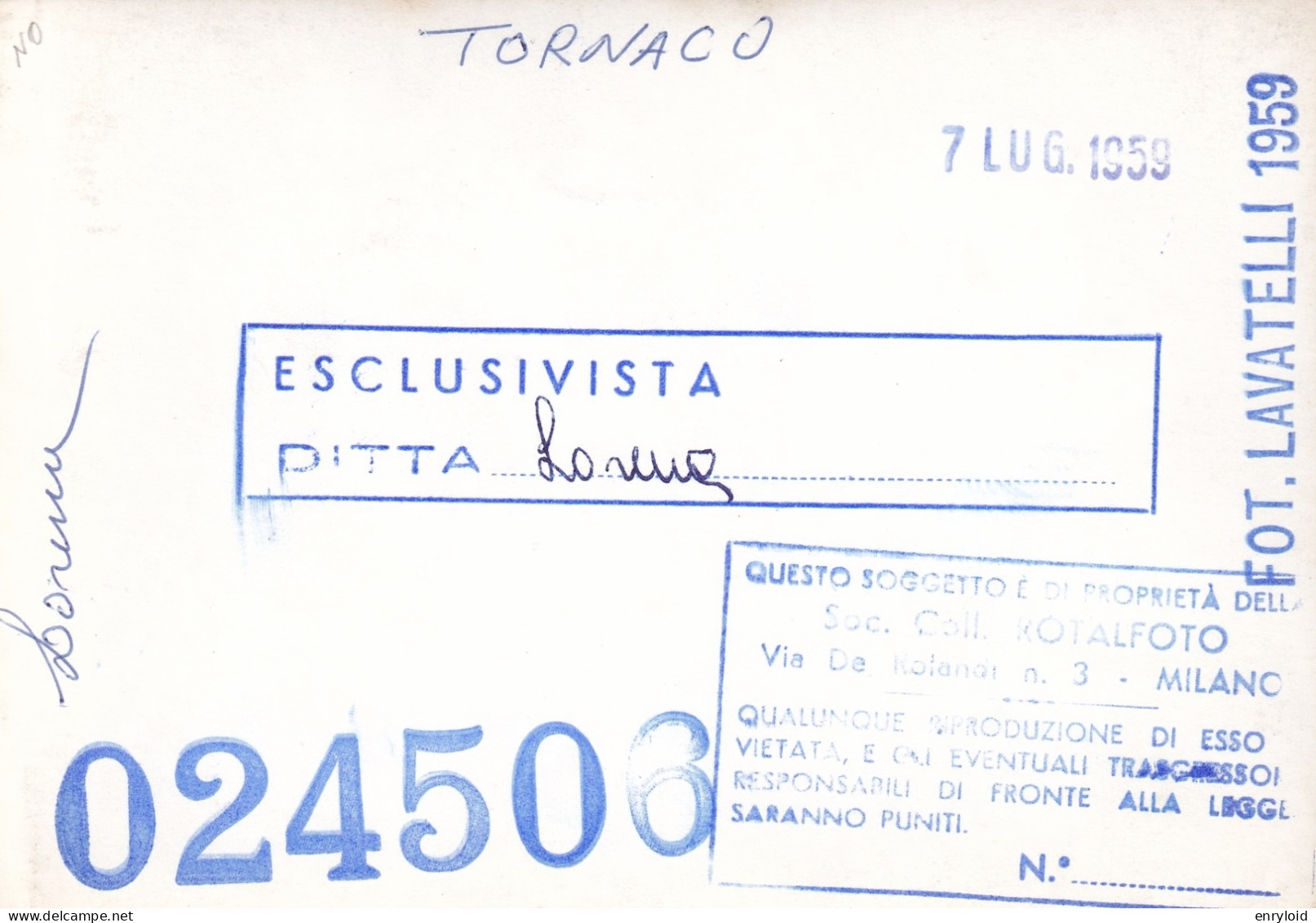 Tornaco Fotografia Vialone Inedita 1959 - Other & Unclassified