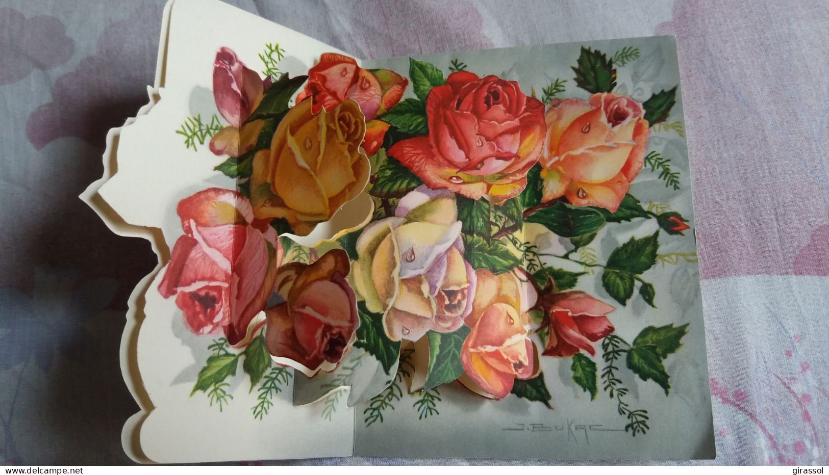 CPSM DOUBLE 4 PANS 3 D RELIEF SYSTEME POP UP  ROSES  GOUTTE D EAU KRUGER 471 BONNE FETE  FORMAT 11.5 PAR 15 CM - Autres & Non Classés