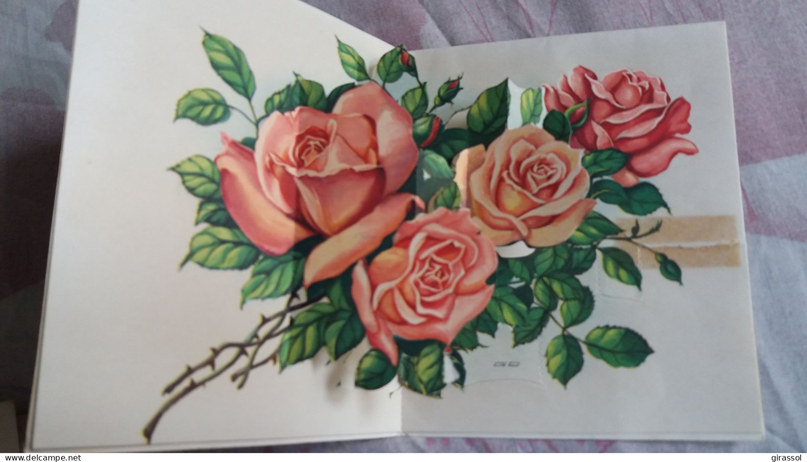 CPSM DOUBLE 4 PANS 3 D RELIEF SYSTEME POP UP  BOUQUET DE ROSES  BONNE FETE ED G PICARD 3016 LA ROSE  FORMAT 12 PAR 15 CM - Autres & Non Classés