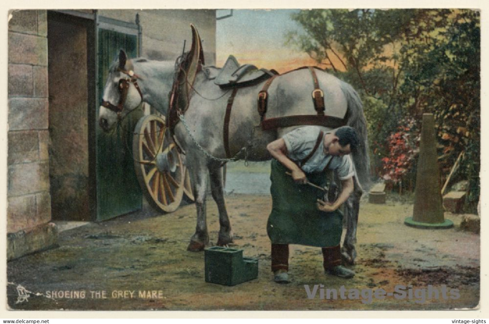 Horse Blacksmith Shoeing The Grey Mare (Vintage PC ~1910s/1920s) - Autres & Non Classés