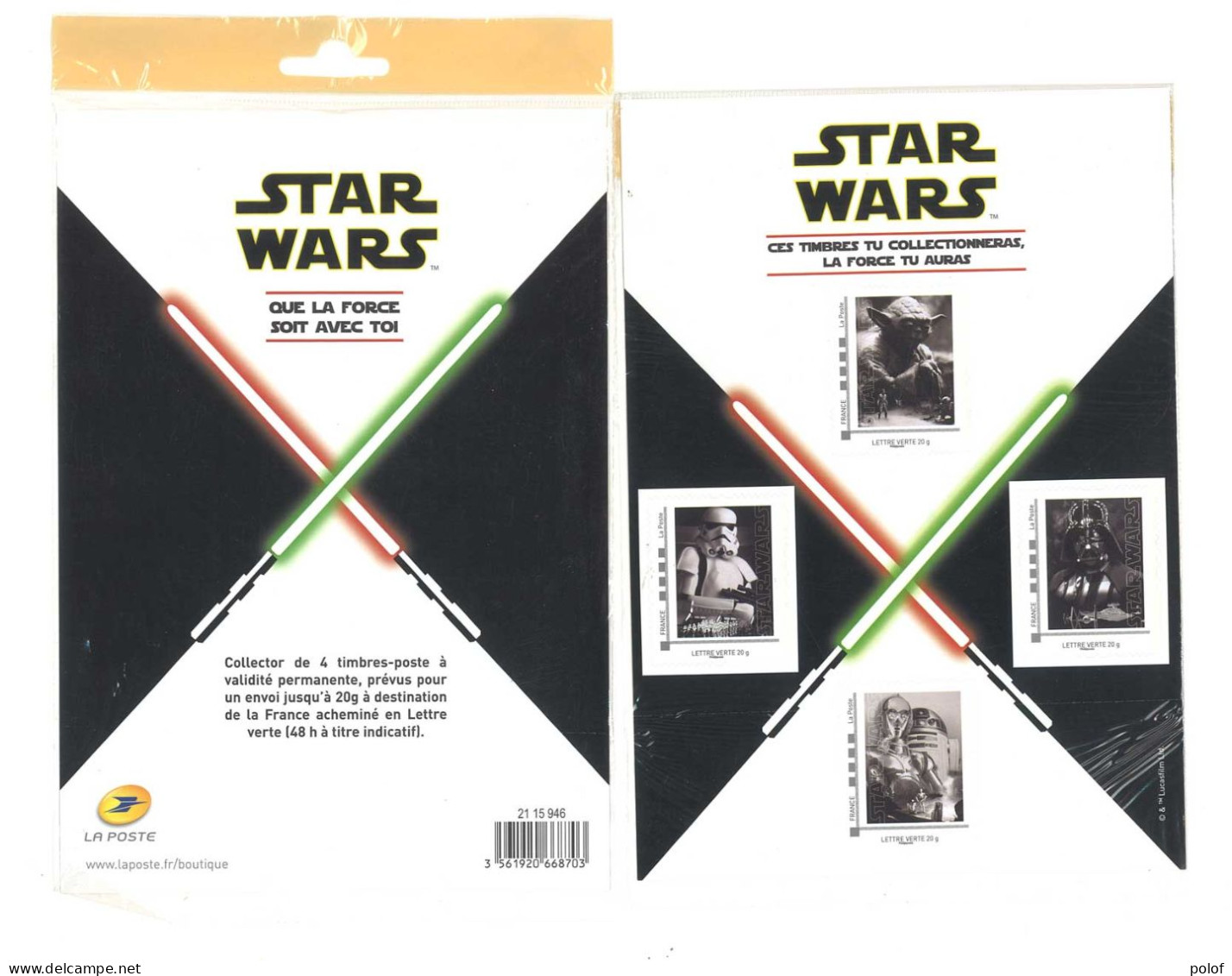 COLLECTOR - Star Wars - Que La Force Soit Avec Toi  - 4 Timbres Autocollants - (Lettre Verte) Sous Blister  (C 109) - Collectors