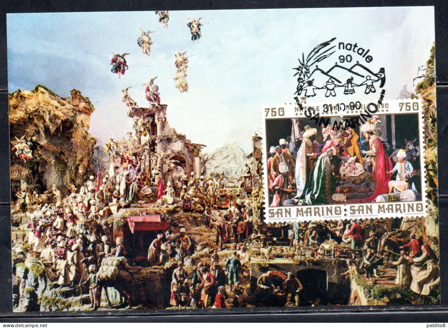 REPUBBLICA DI SAN MARINO 1990 NATALE CHRISTMAS NOEL WEIHNACHTEN NAVIDAD SERIE DITTICO MAXI MAXIMUM CARD CARTOLINA CARTE - FDC
