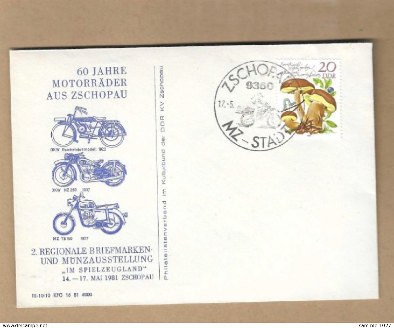 Los Vom 15.05  Sammler-Umschlag Aus Zschopau 1981  Motorräder - Covers & Documents