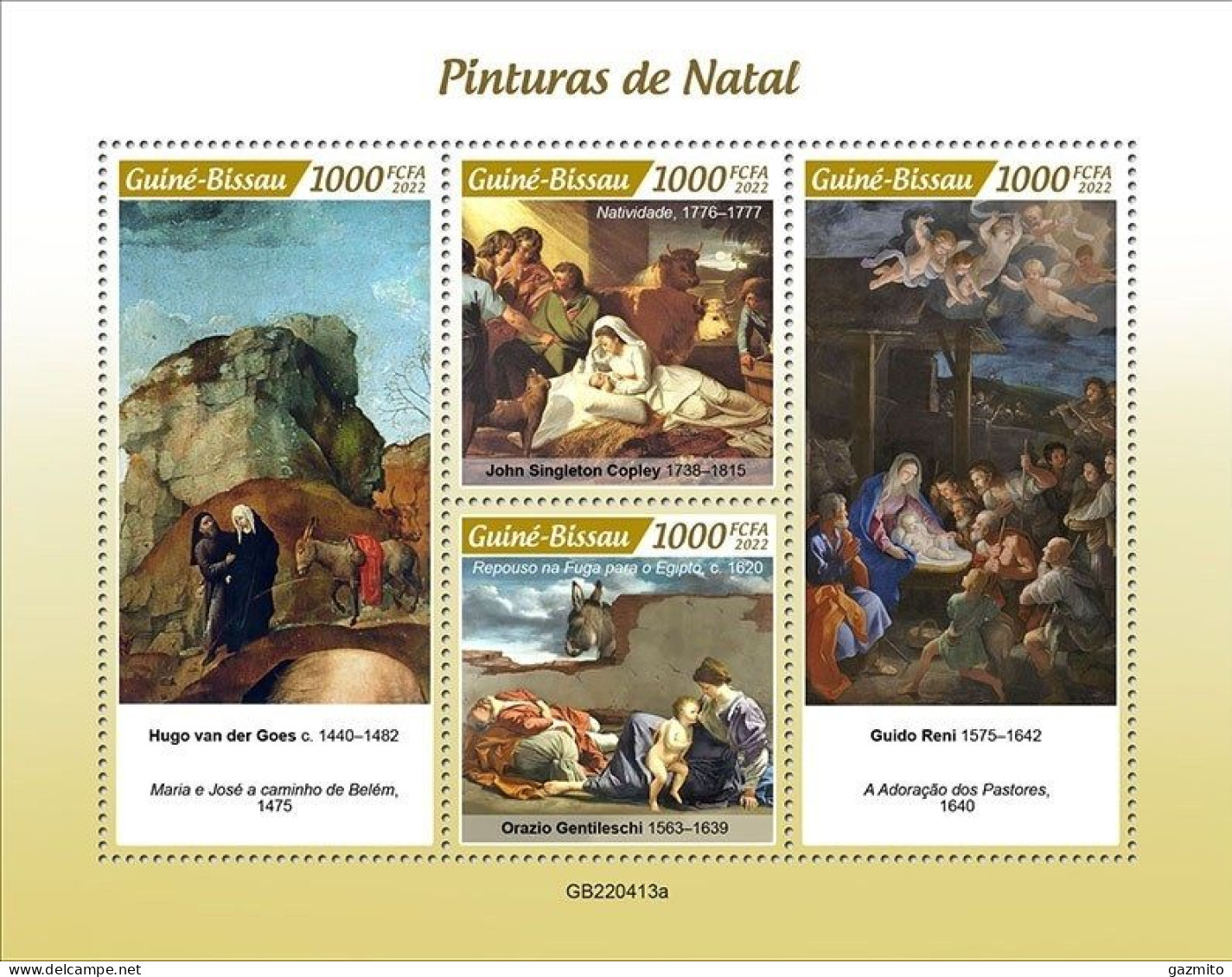 Guinea Bissau 2022, Christmas, Painting, Reni, Gentileschi, 4val In BF - Madones