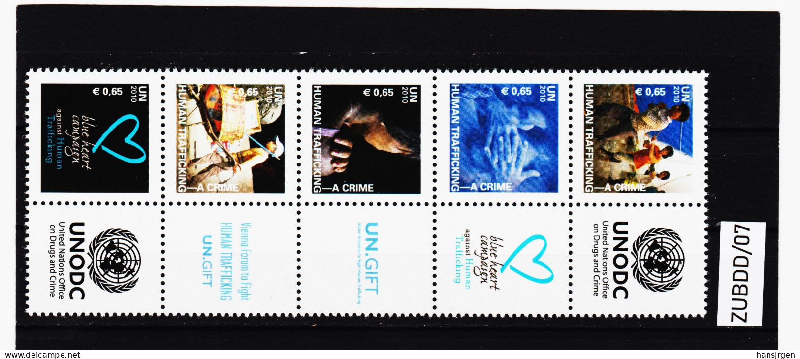 ZUBDD/07 UNO WIEN 2010 GRUSSMARKEN MICHL 634/38 FÜNFERSTREIFEN ** Postfrisch Siehe ABBILBUNG - Unused Stamps