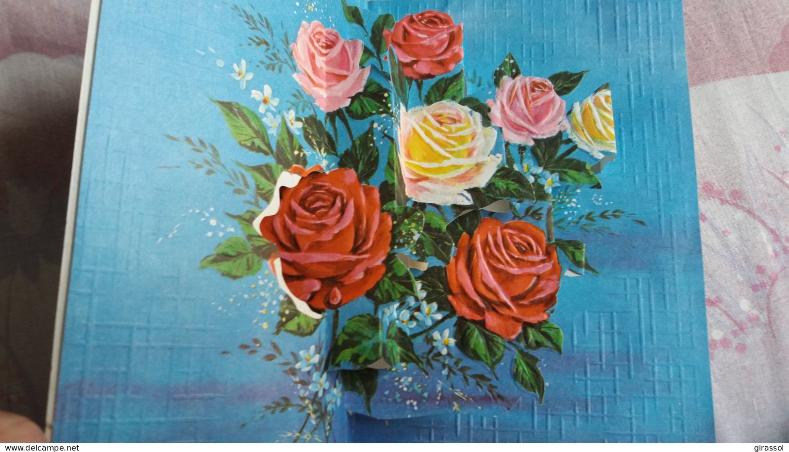 CPSM DOUBLE 4 PANS 3 D RELIEF SYSTEME POP UP BOUQUET DE ROSES FLEURS BONNE FETE ED RHODANIA 303  FORMAT 11 PAR 16.5 CM - Sonstige & Ohne Zuordnung