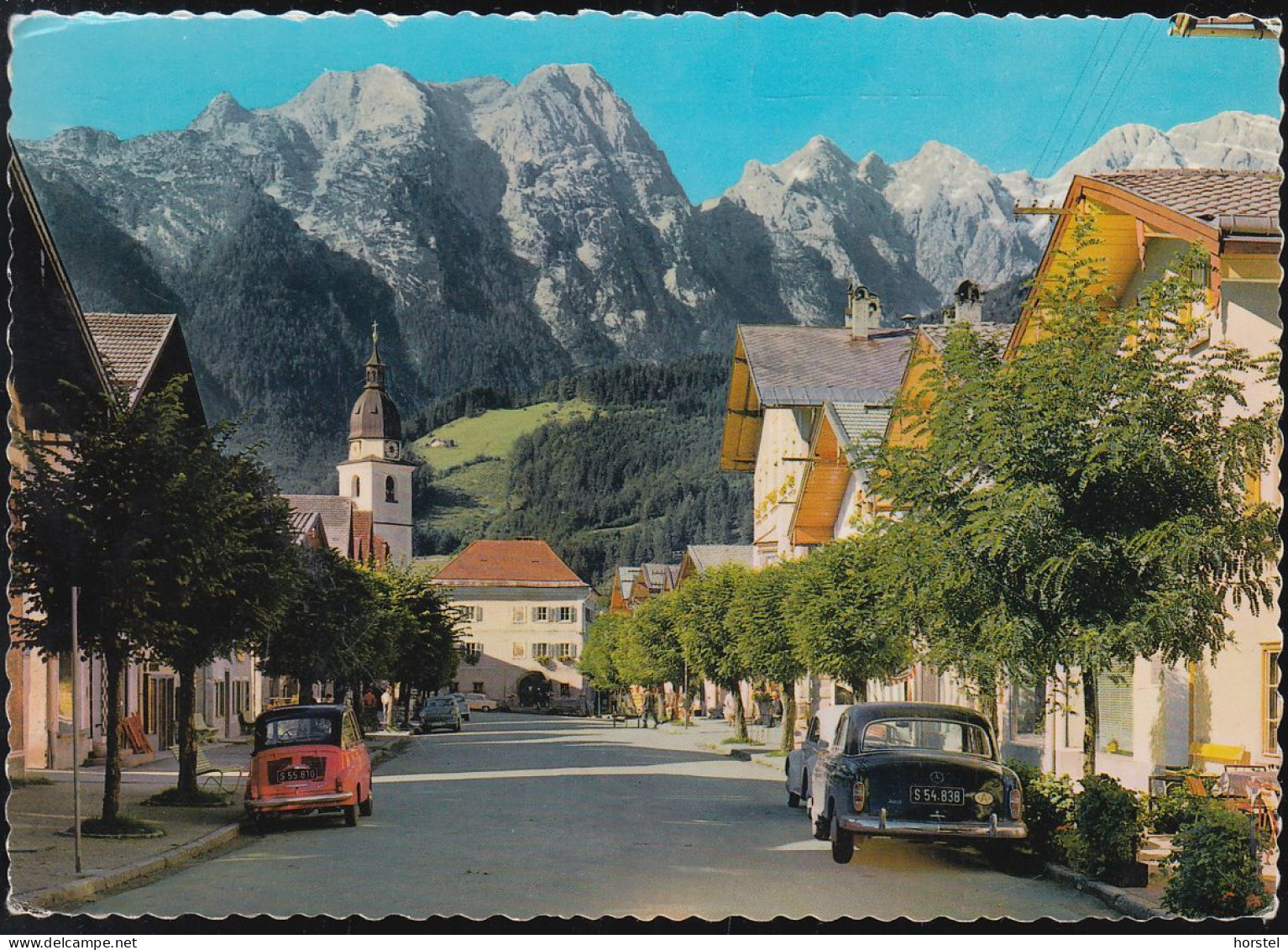 Austria - 5431 Kuchl - Marktstrasse - Cars - VW Käfer - Fiat 500 - Mercedes Ponton - Stamp 1966 - Kuchl