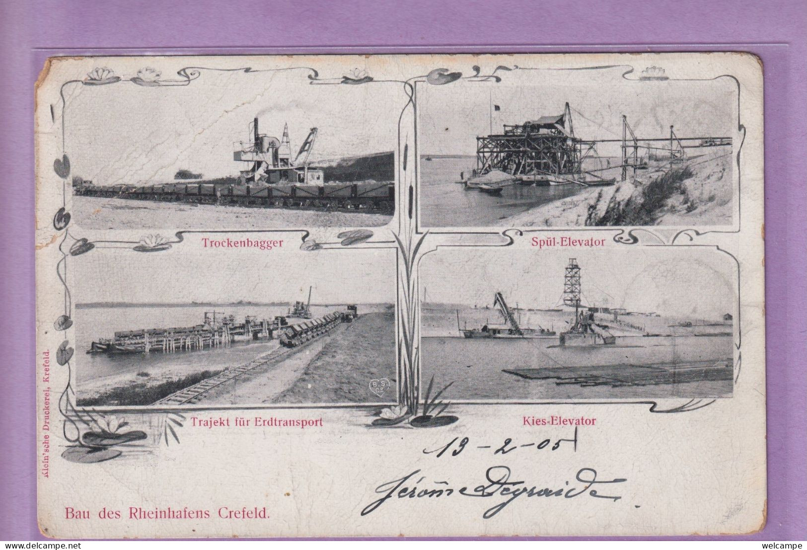 OLD POSTCARD GERMANY -   KREFELD - BAU DES RHEINHAFENS CREFELD  1905 - Card With Faults - Krefeld
