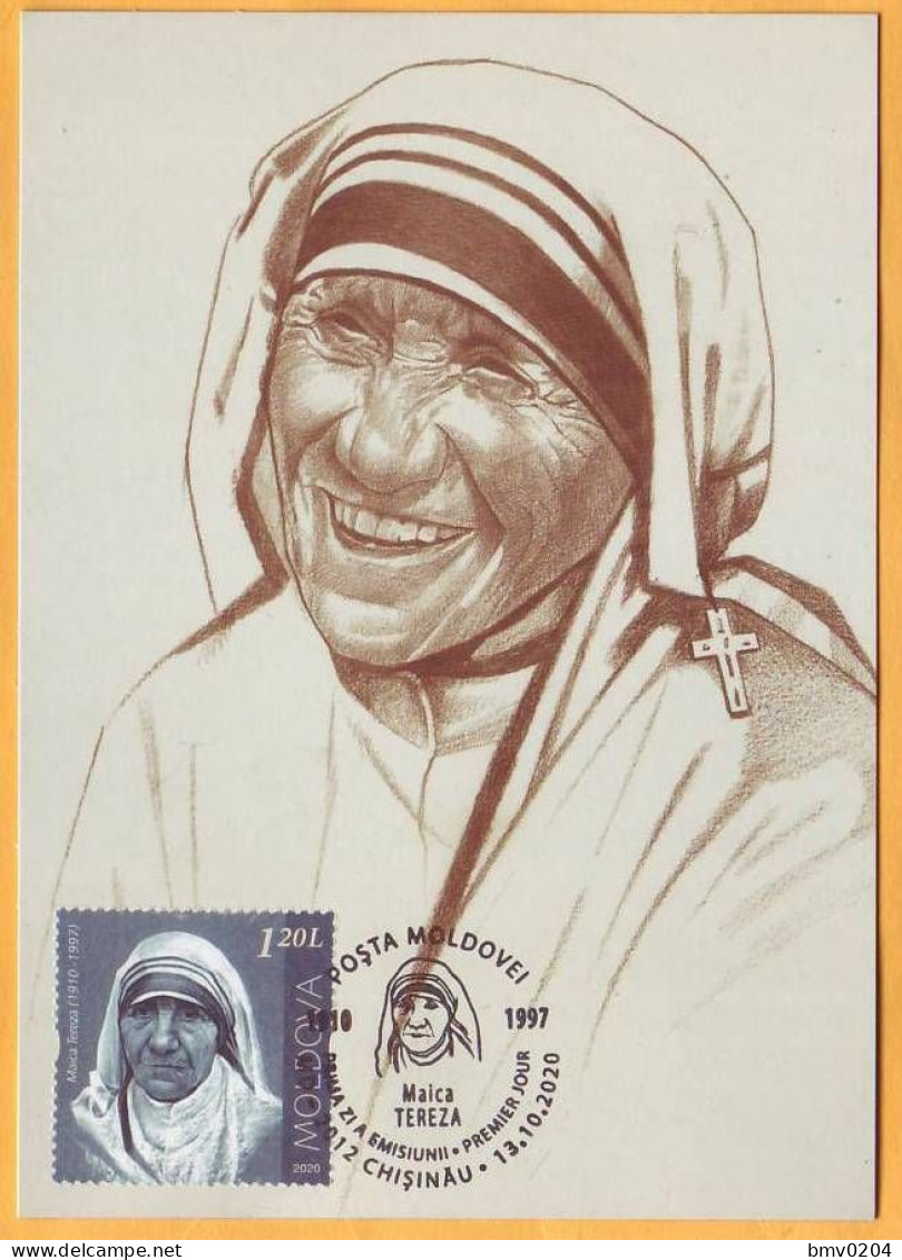 2020  Moldova Moldavie  MAXICARD 110 Mother Teresa - Catholic Nun Nobel Prize Kosovo India Religion - Mother Teresa