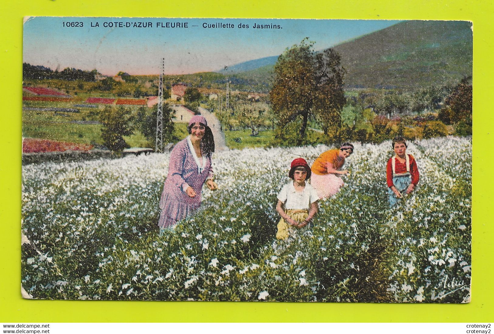 06 La Côte D'Azur Fleurie N°10623 Femmes Et Enfants Cueillette Des Jasmins Carte Postée Du Cannet En 1937 Pour 59 Auby - Flowers