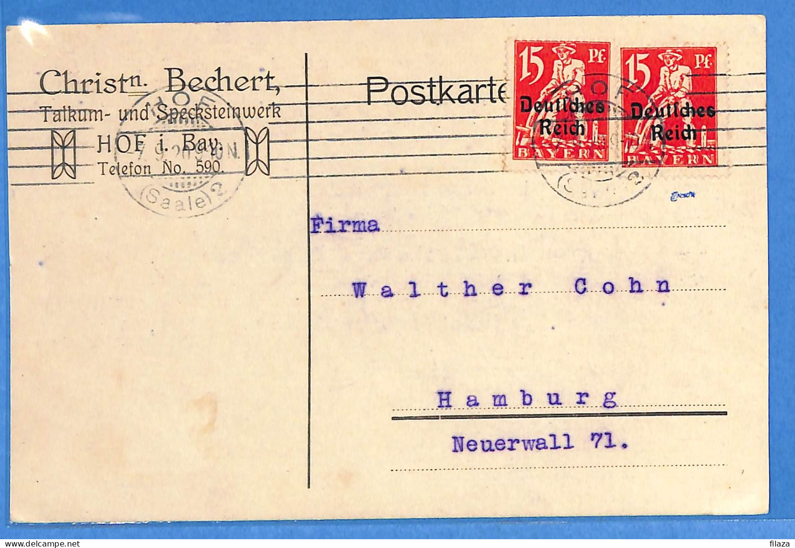 Allemagne Reich 1920 - Carte Postale De Hof - G33377 - Briefe U. Dokumente