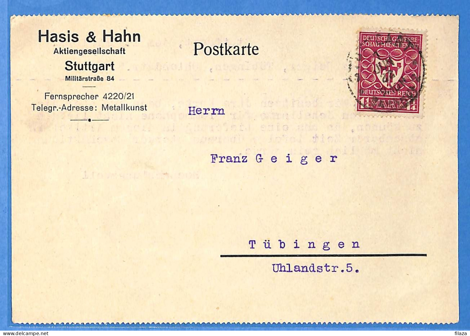 Allemagne Reich 1922 - Carte Postale De Stuttgart - G33354 - Storia Postale