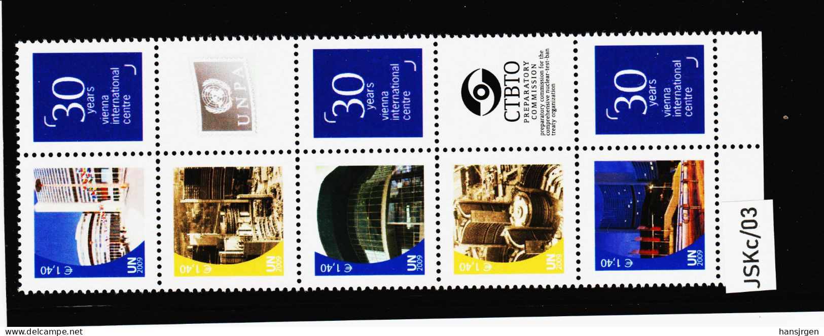 JSKc/03 UNO WIEN 2009 GRUSSMARKEN MICHL 607/11 C Gez. K 11 FÜNFERSTREIFEN ** Postfrisch Siehe ABBILBUNG - Nuevos