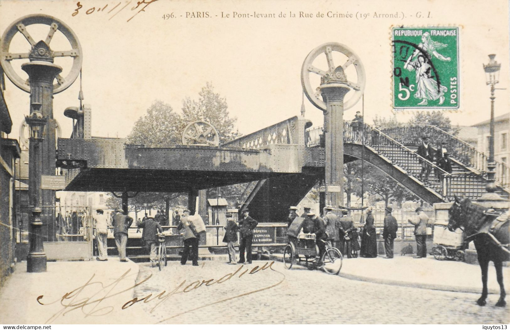 CPA. [75] > PARIS > N° 496 - Le Pont Levant De La Rue De Crimée - (XIXe Arrt.) - 1907 - TBE - Distretto: 19