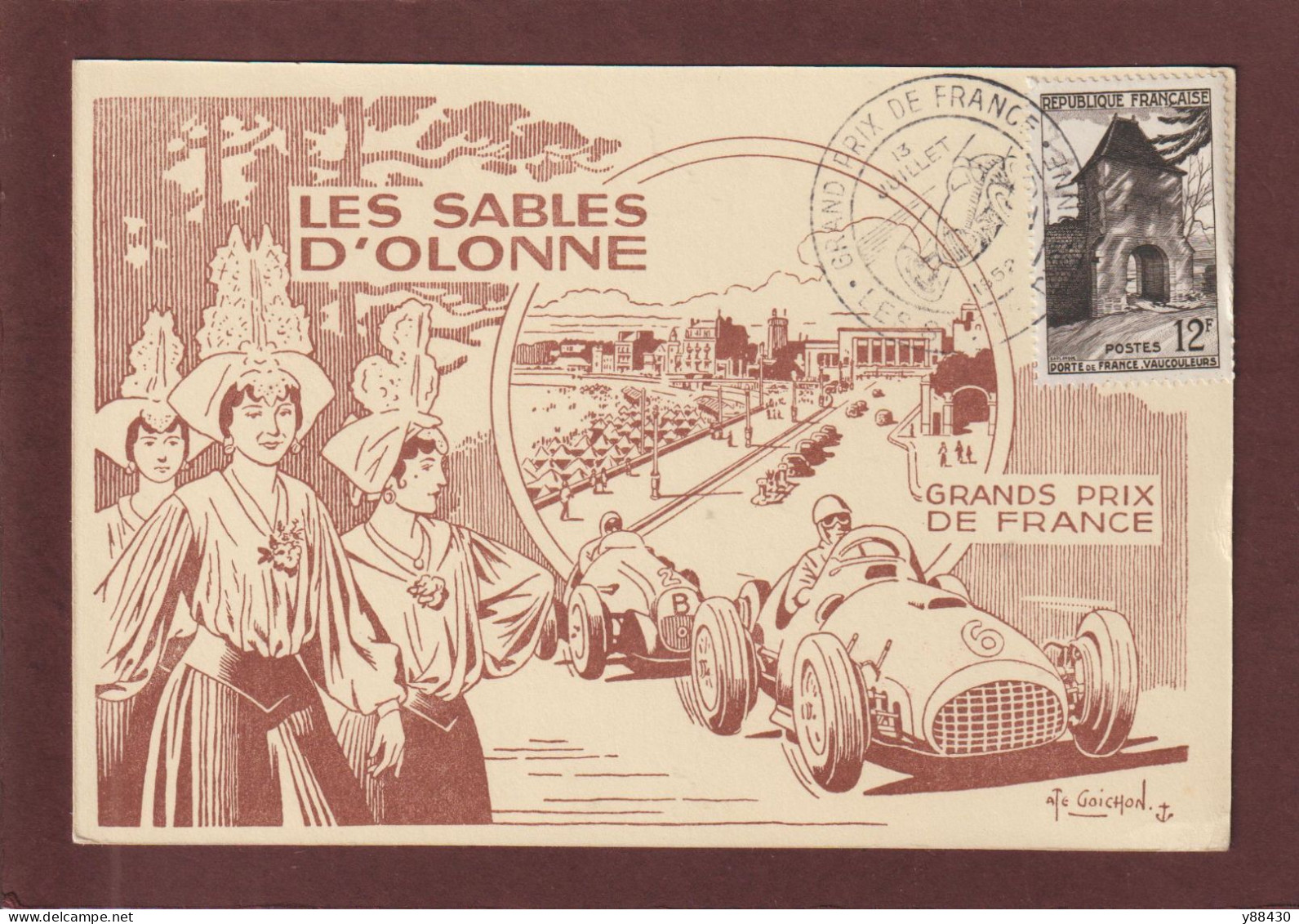 921 De 1952 - Carte 1er Jour Les SABLES D' OLONNE 85 - GRAND PRIX AUTOMOBILE DE FRANCE Le 13-07-1952 - 2 Scannes - Automobile