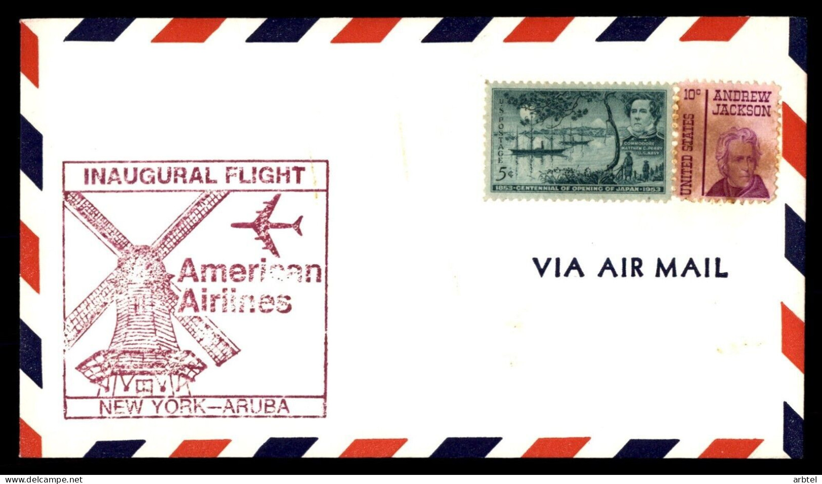 ESTADOS UNIDOS USA PRIMER VUELO NEW YORK ARUBA 1971 MOLINO VIENTO WINDMILL - Molinos