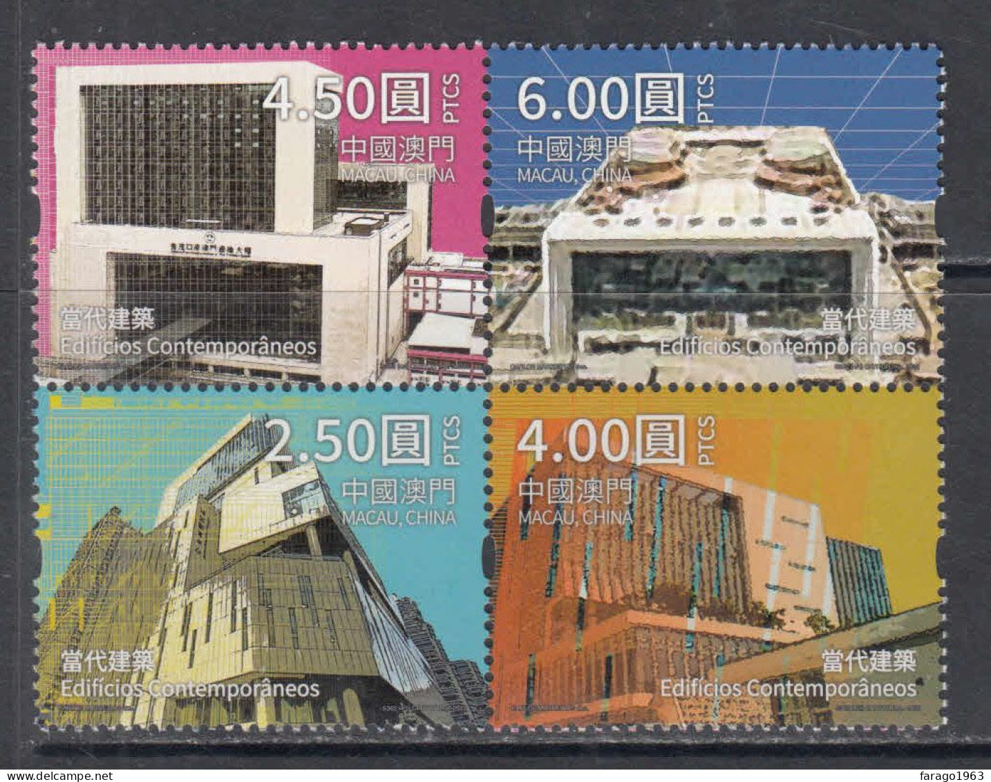 2022 Macau Modern Architecture Buildings  Complete Block Of 4  MNH @ FACE VALUE - Nuevos