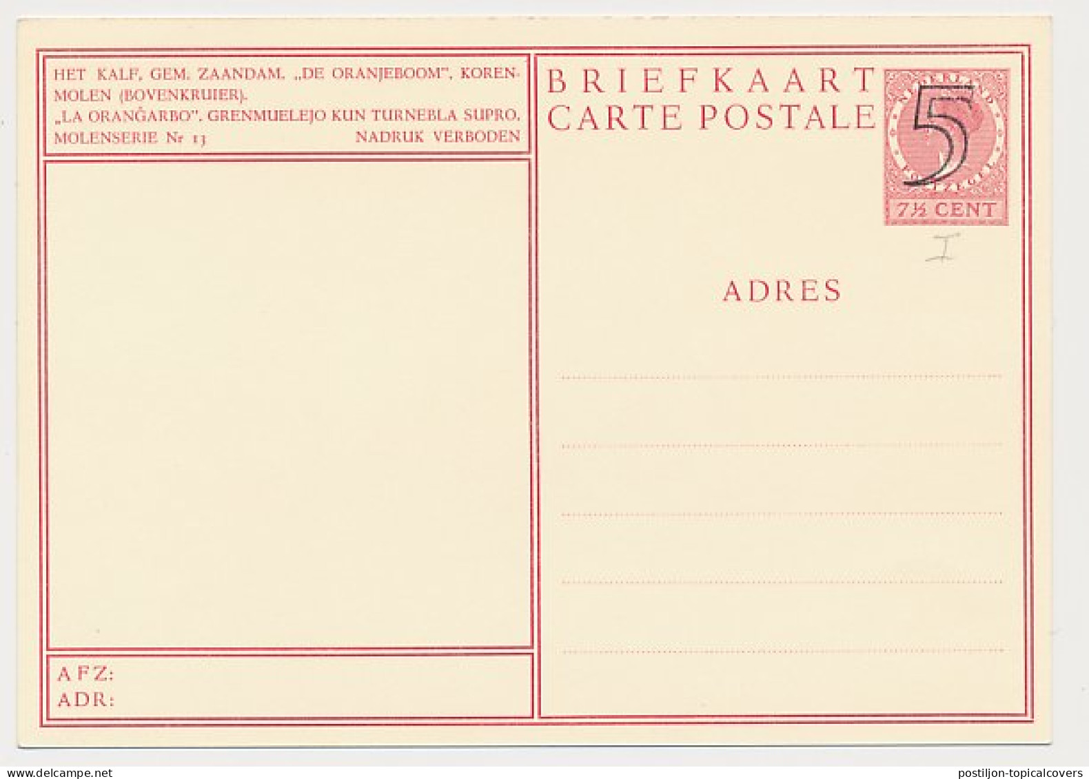 Briefkaart G. 285 M - Hel Kalf Zaandam  - Ganzsachen