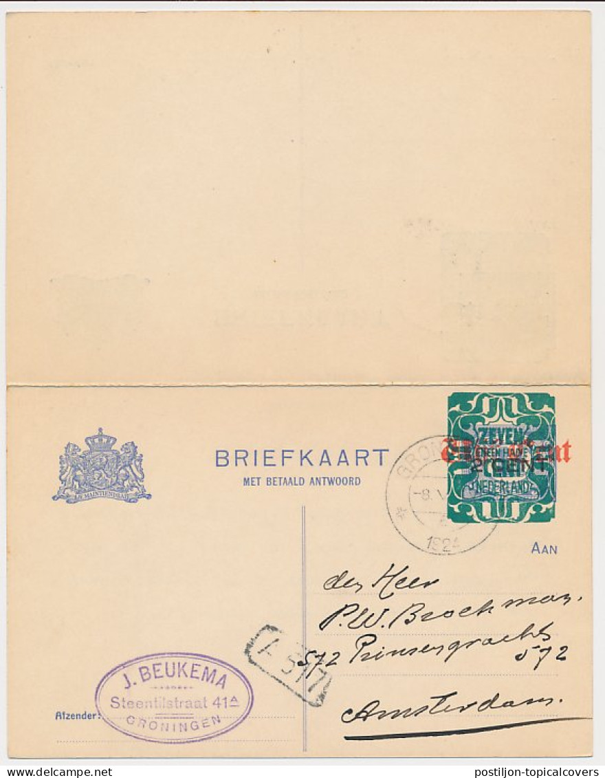 Briefkaart G. 186 I Groningen - Amsterdam 1924 - Postwaardestukken