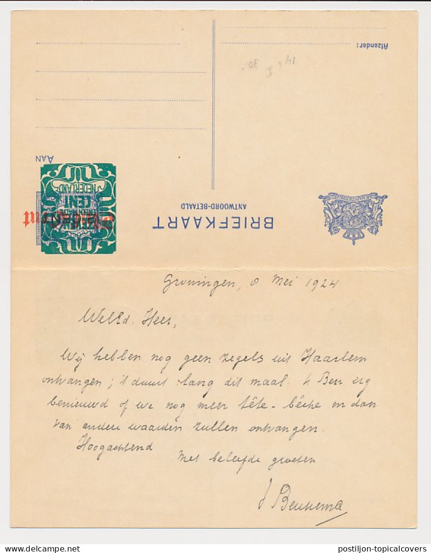 Briefkaart G. 186 I Groningen - Amsterdam 1924 - Interi Postali