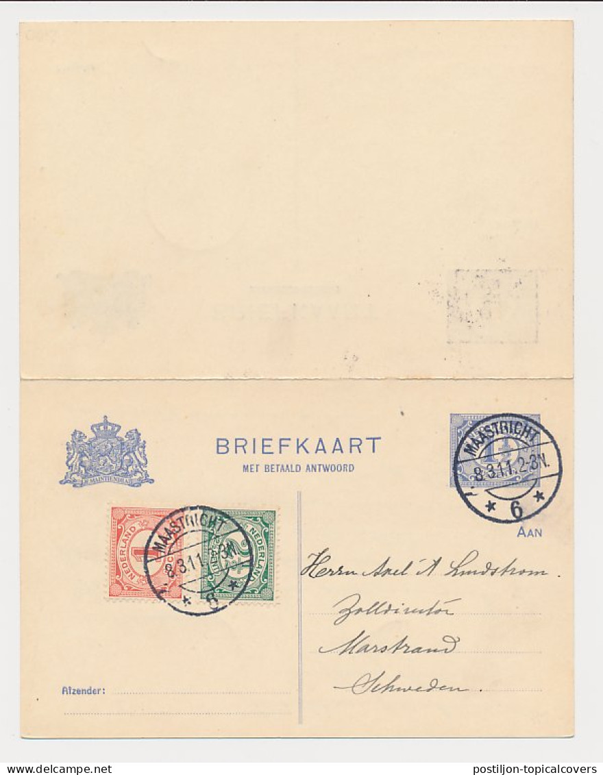 Briefkaart G. 79 I / Bijfrankering Maastricht - Zweden 1911 - Interi Postali