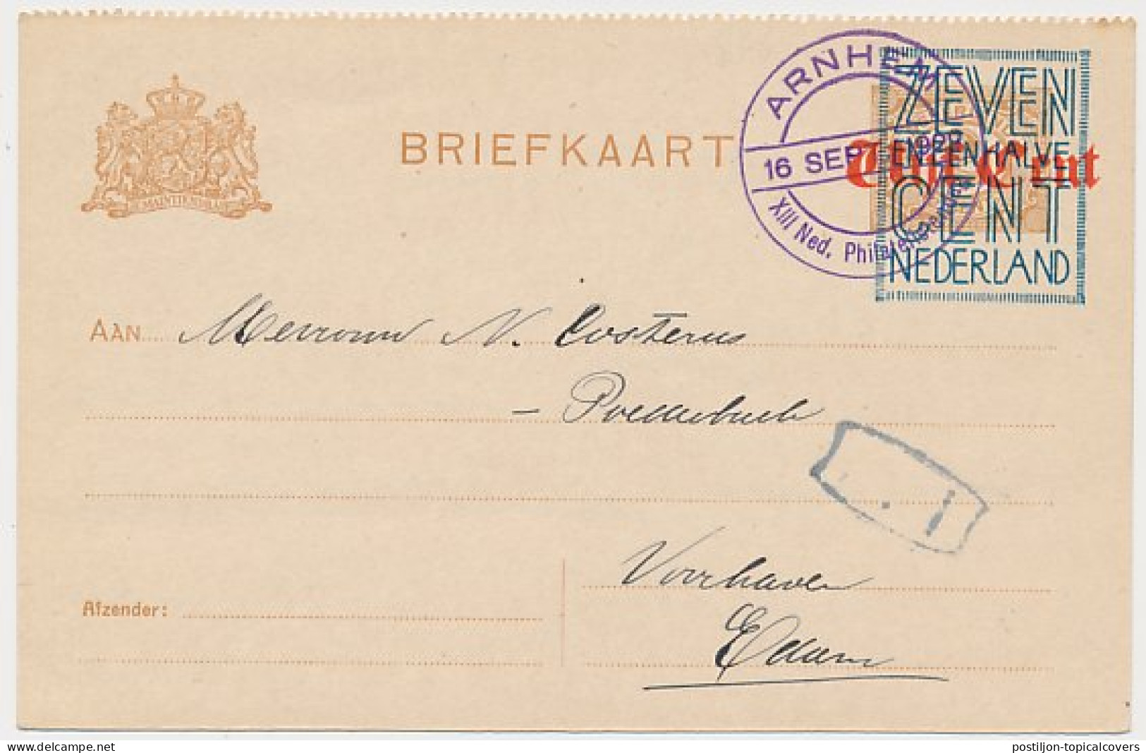 Briefkaart G. 140 B II Arnhem - Edam 1922 - Postwaardestukken