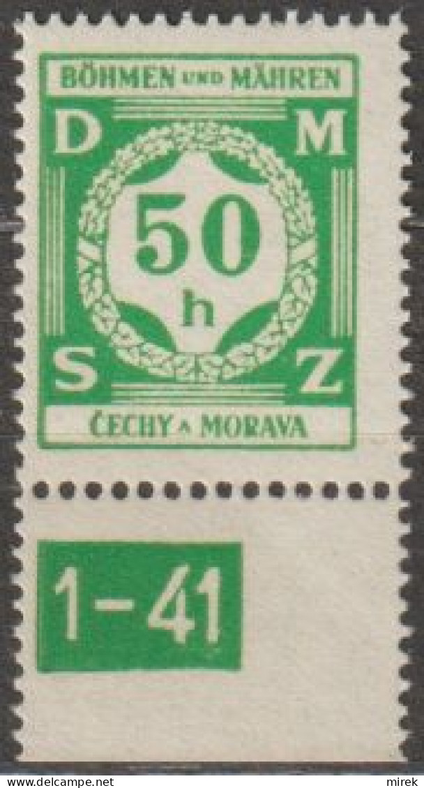 09/ Pof. SL 3, Dark Green, Border Stamp, Plate Number 1-41 - Ongebruikt