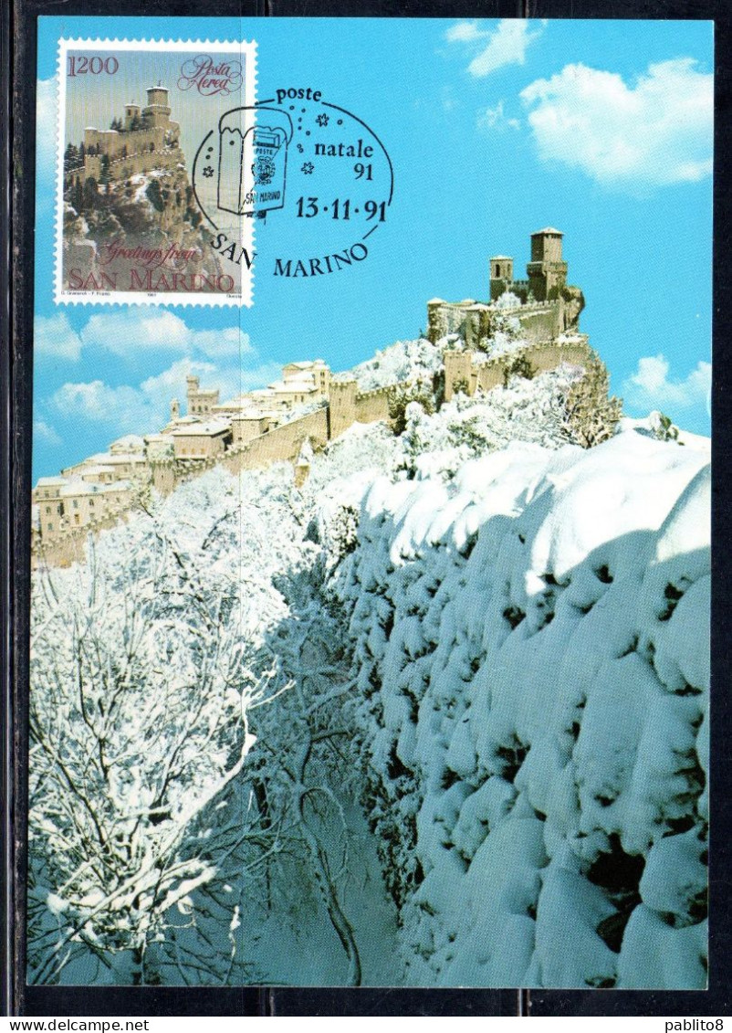 REPUBBLICA DI SAN MARINO 1991 AEREA NATALE CHRISTMAS NOEL WEIHNACHTEN NAVIDAD LIRE 550 MAXI MAXIMUM CARD CARTOLINA CARTE - FDC