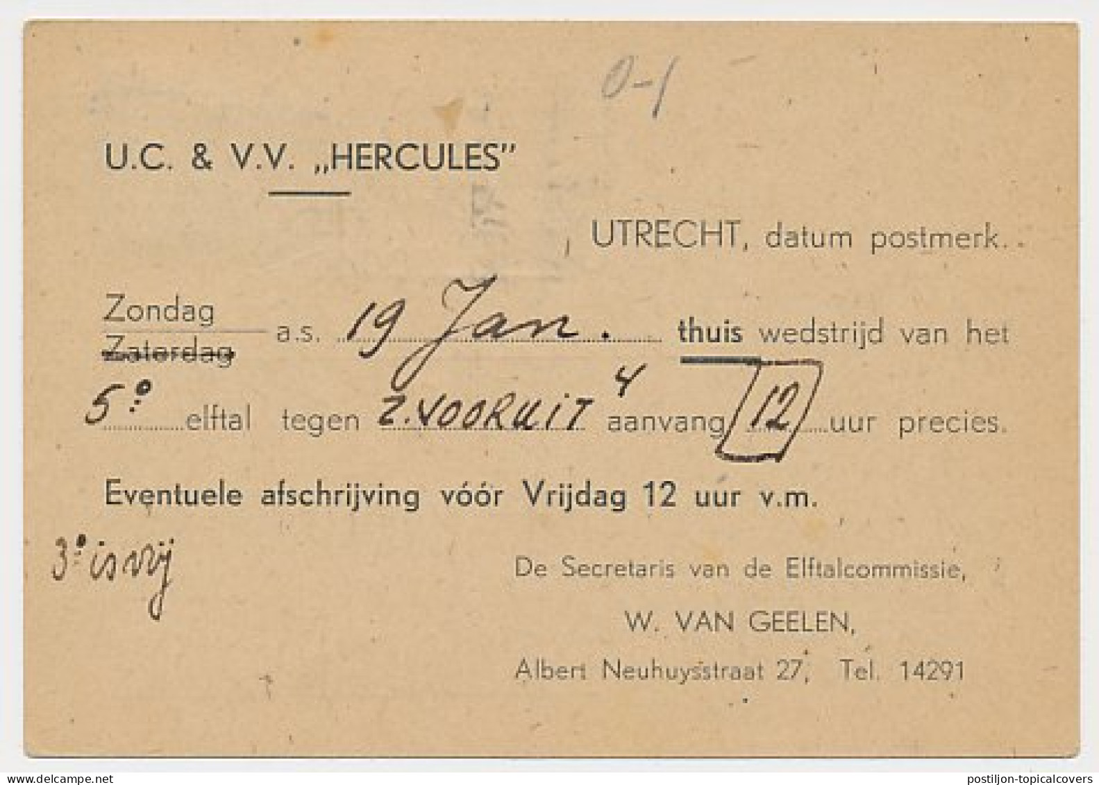 Briefkaart Utrecht 1947 U.C. & V.V. Hercules - Cricket - Voetbal - Unclassified
