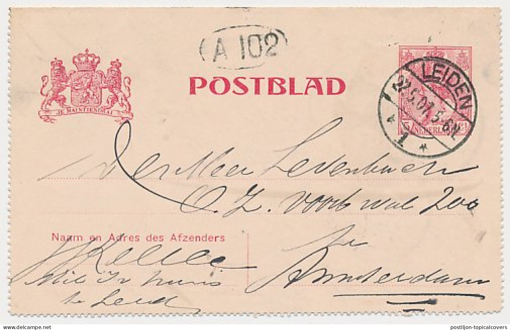 Postblad G. 10 Leiden - Amsterdam  - Interi Postali