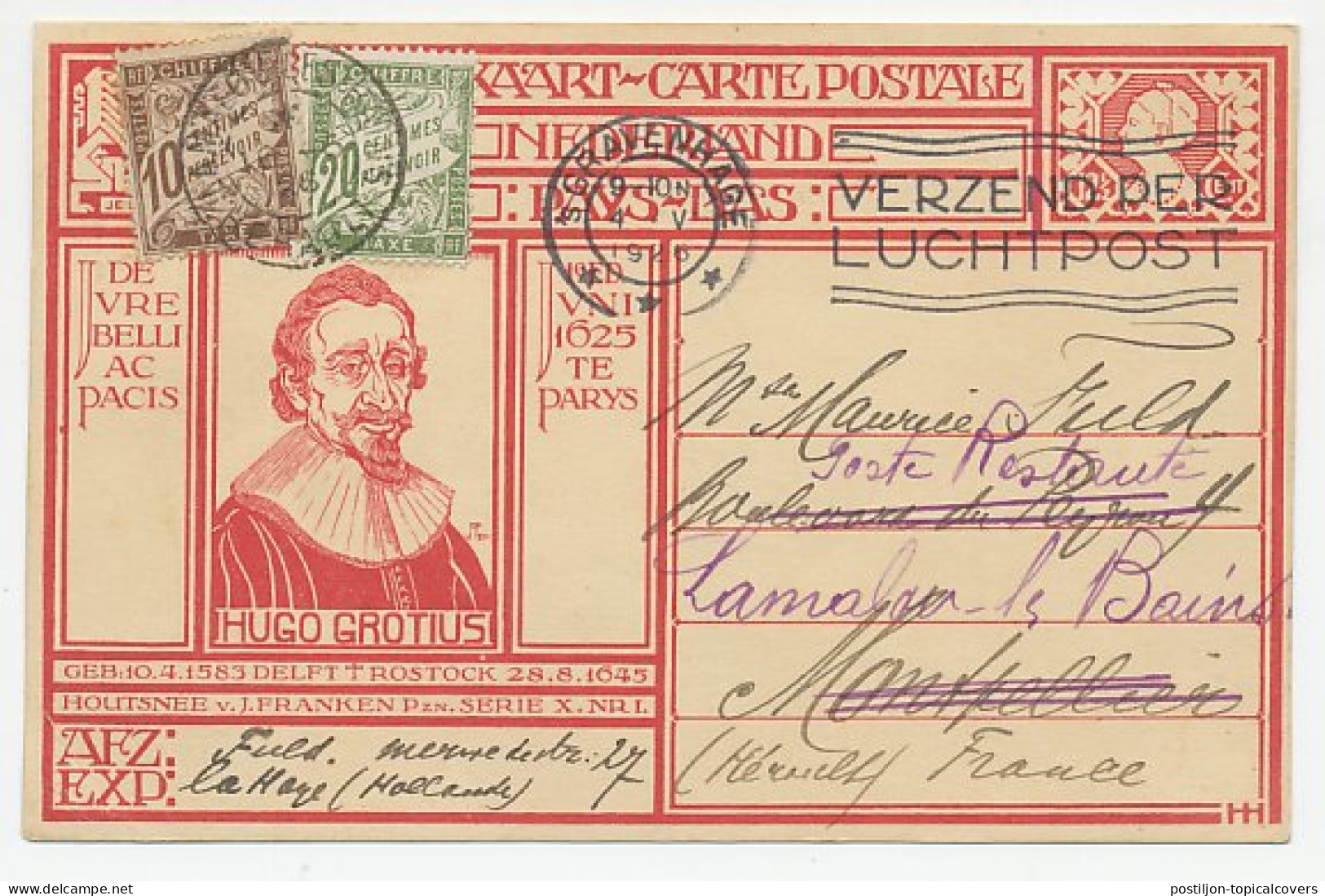 Briefkaart G. 207 Den Haag - Frankrijk 1926 - Poste Restante  - Unclassified