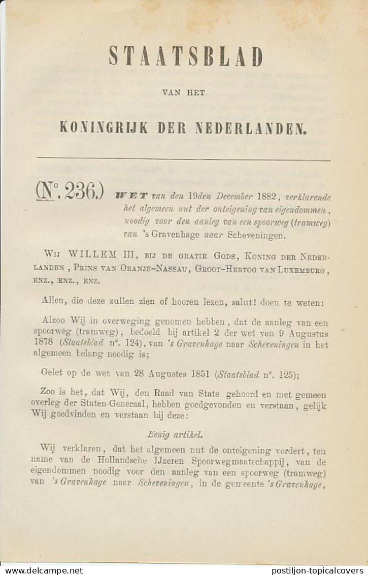 Staatsblad 1882 : Spoorlijn S Gravenhage - Scheveningen - Documents Historiques
