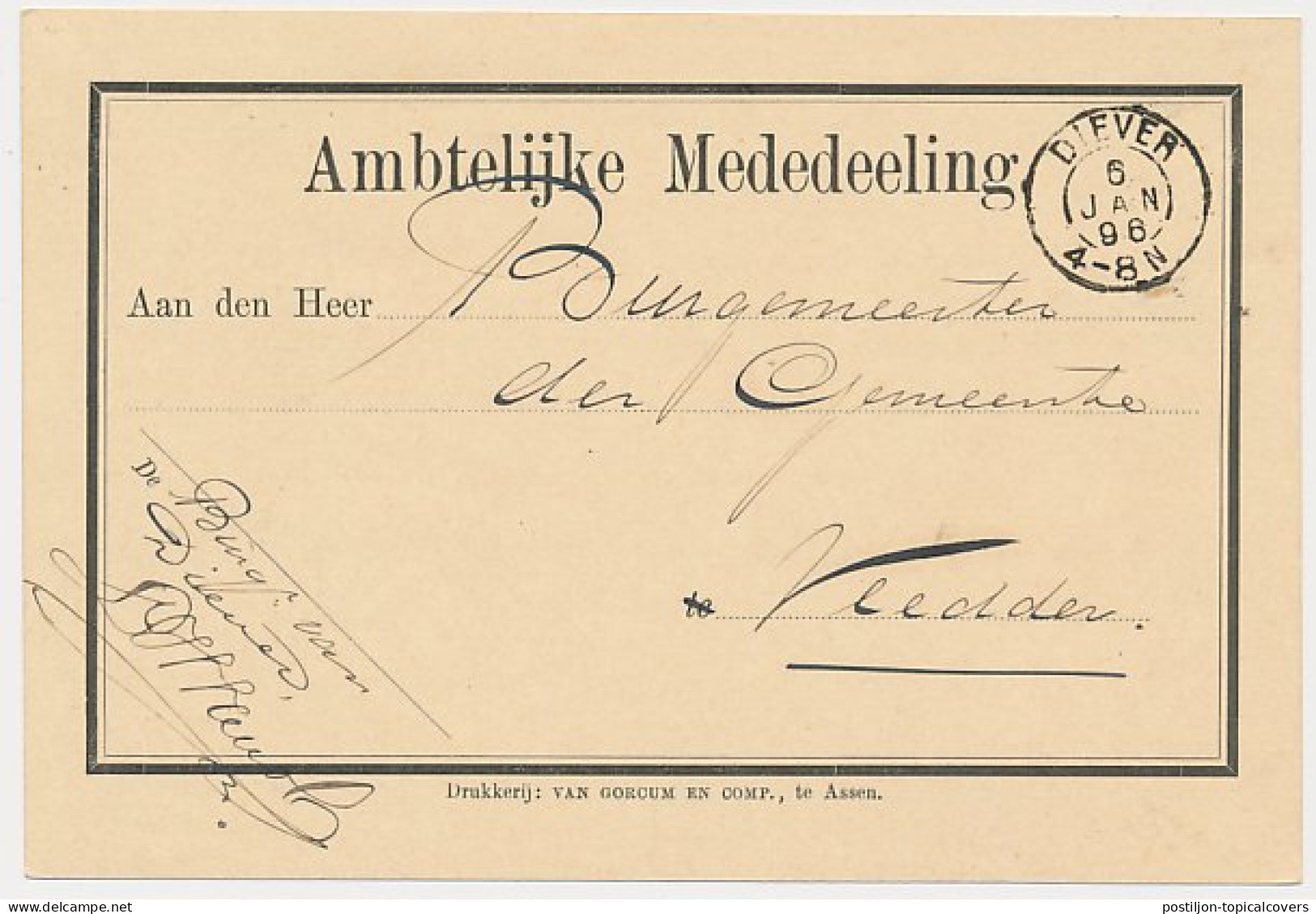 Kleinrondstempel Diever 1896 - Unclassified