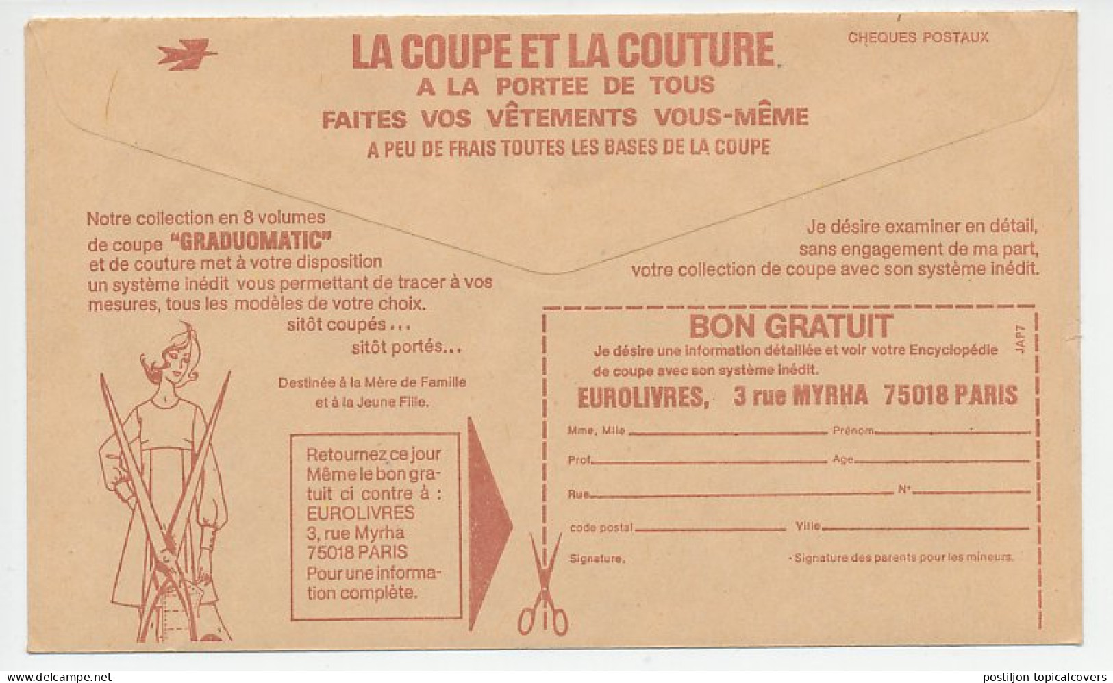 Postal Cheque Cover France Clothing Patterns - Scissors - Costumes