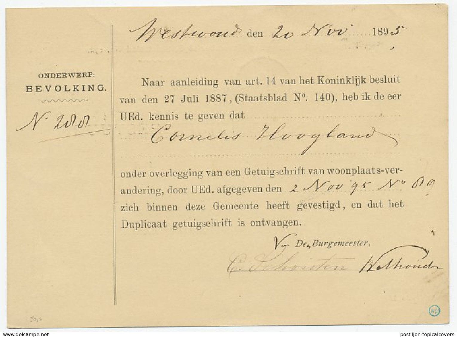 Kleinrondstempel Westwoud 1895 - Unclassified