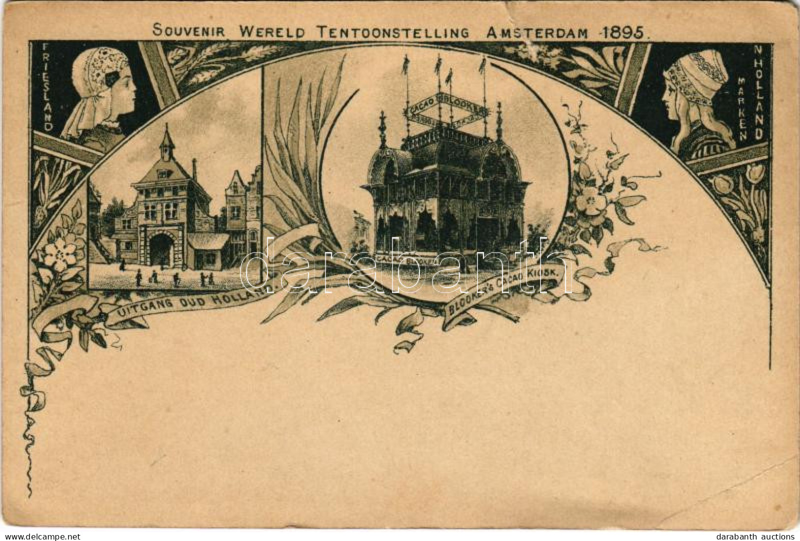 * T4 Souvenir Wereld Tentoonstelling Amsterdam 1895. Uitgang Oud Holland, Blooker's Cacao Kiosk / Amsterdam World Exposi - Unclassified