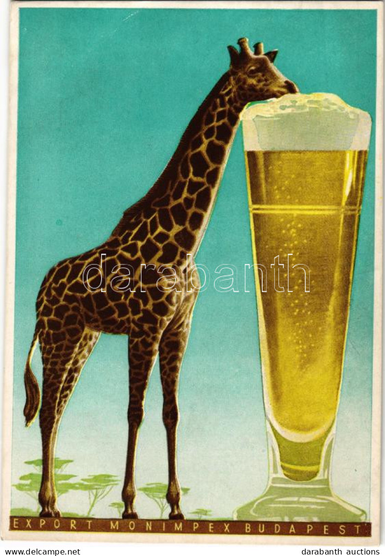 ** T2/T3 Export Monimpex Budapest Reklámlap / Giraffe Beer Advertisement Art Postcard - Unclassified