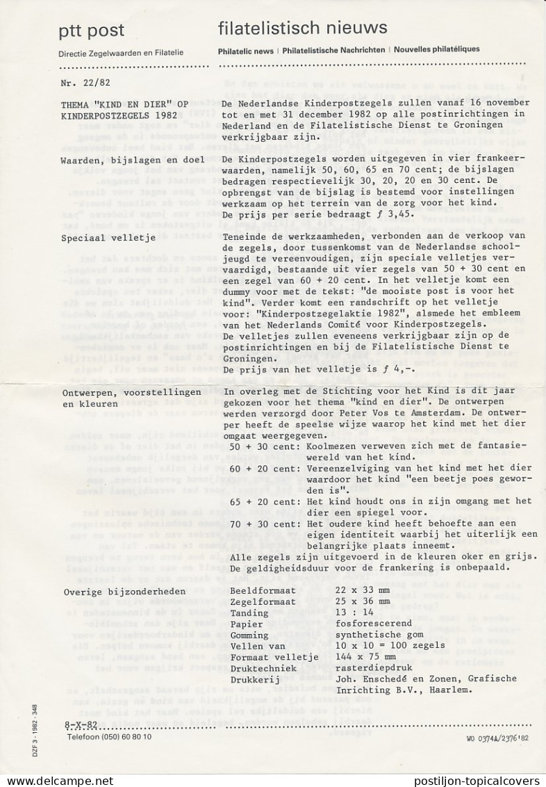 PTT Post Persbericht Em. Kind 1982 - Non Classés