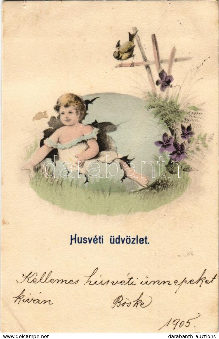 T2/T3 1905 Húsvéti üdvözlet / Easter Greeting Art Postcard With Egg (kis Szakadás / Small Tear) - Non Classés
