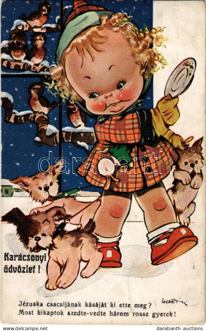 * T2/T3 1942 Karácsonyi üdvözlet! / Christmas Greeting Art Postcard With Dogs S: L. Martini (fl) - Ohne Zuordnung