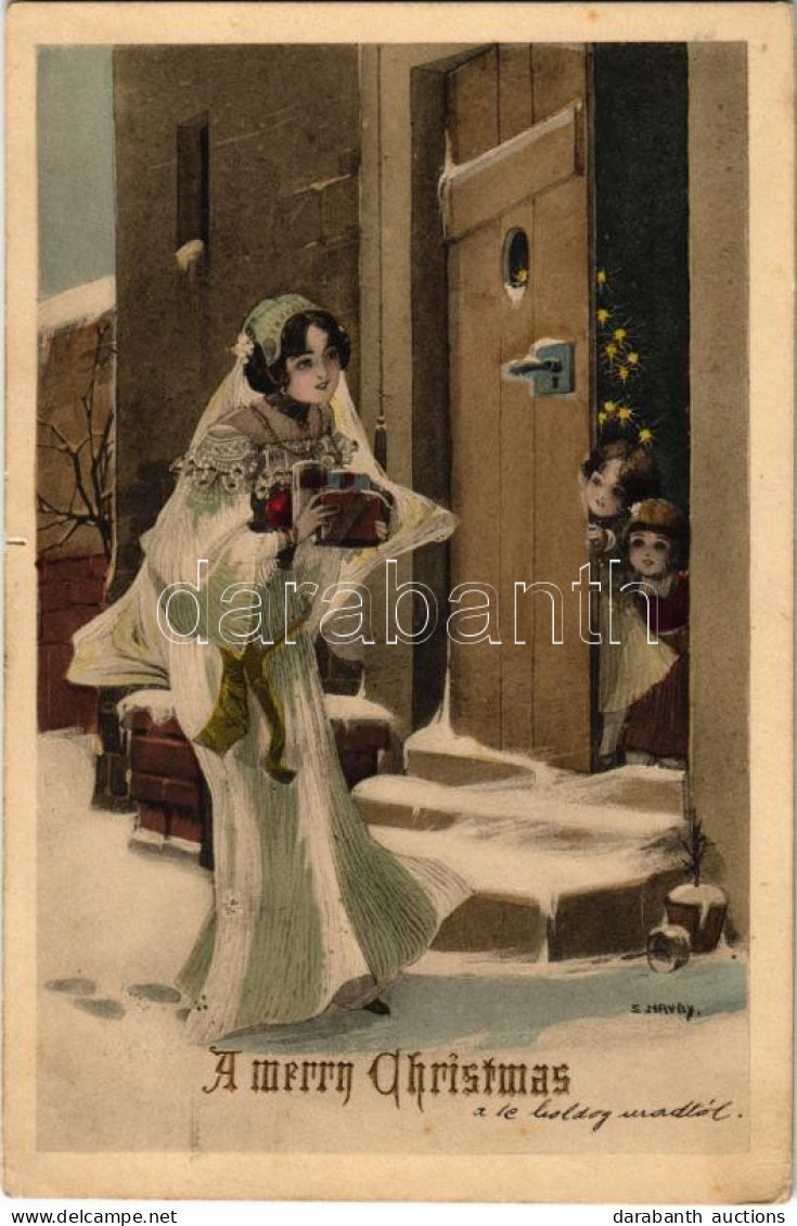 T2/T3 1913 A Merry Christmas. Christmas Greeting Art Postcard With Children S: Havby (kis Szakadás / Small Tear) - Non Classés