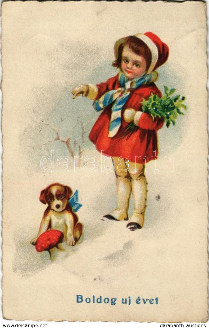 T2/T3 Boldog Újévet / New Year Greeting Art Postcard With Dog (EK) - Ohne Zuordnung