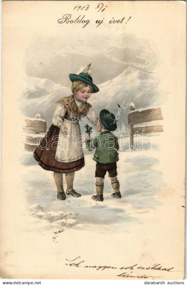 T2/T3 1912 Boldog Újévet / New Year Greeting Art Postcard. Mary Mill 1270. (fl) - Non Classés