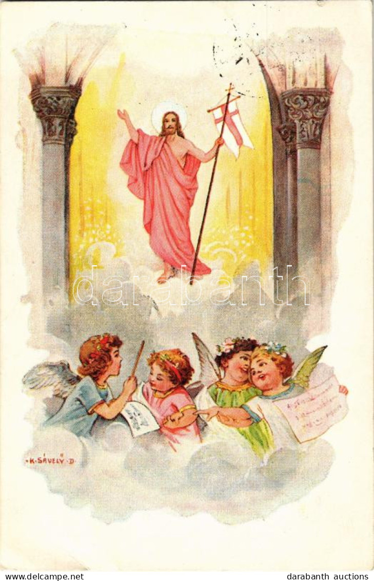 T2/T3 1939 Kegyelemteljes Húsvéti ünnepeket Kíván / Easter Greeting Art Postcard With Jesus S: K. Sávely D. (kis Szakadá - Ohne Zuordnung