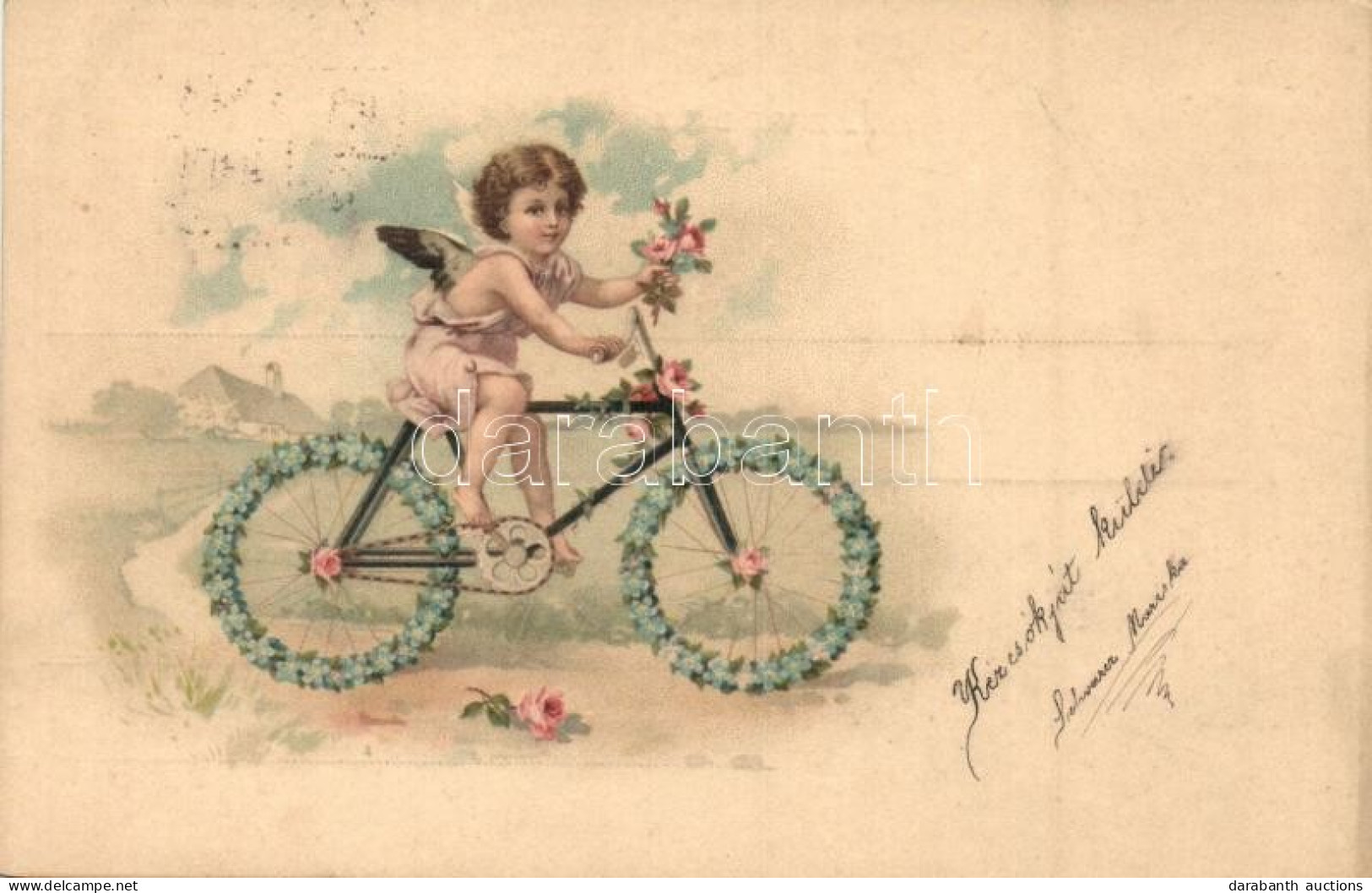 T2 Angel On Bicycle, Greeting Card, Litho - Non Classés