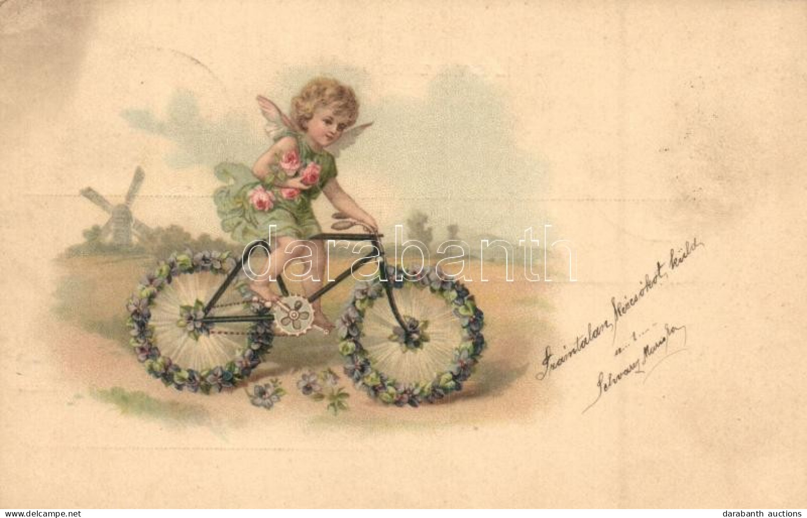 T2/T3 Angel On Bicycle, Greeting Card, Litho - Zonder Classificatie